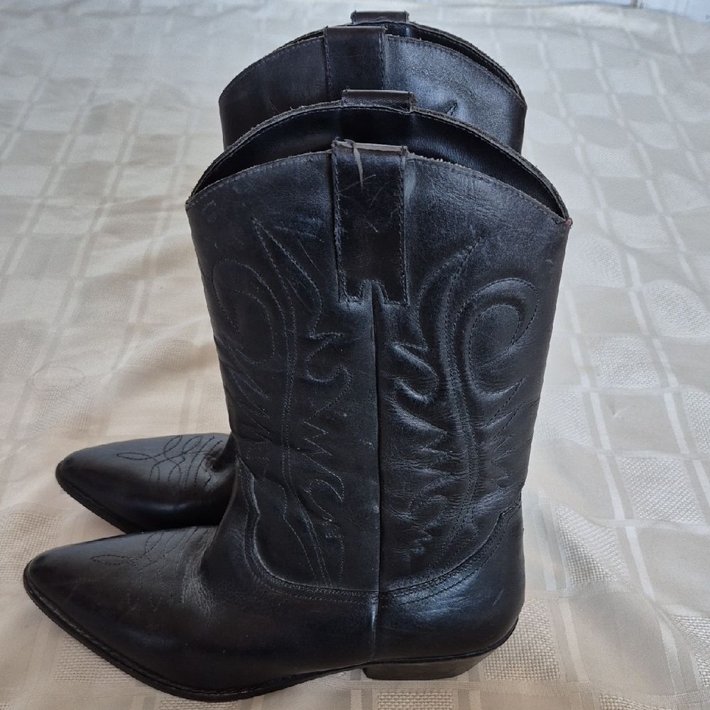 Black Vintage Western Cowboy Leather Boots